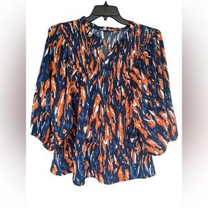 Michelle McDowell Size 2X Vibrant Orange and Blue Women’s cottage boho blouse